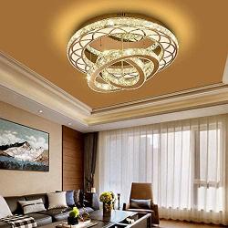 LITFAD Intriguing Multi Ring Crystal Ceiling Light Simple LED Living Room Flush Mount Spotlight Modern Luxury Chandelier Ceiling Lamp in Chrome for Bedroom Dining Room Hotel Entry - Warm Light