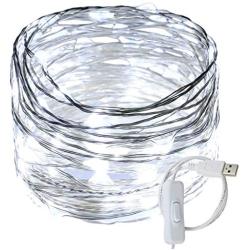 RUICHEN USB Fairy Lights 33 Ft 100 LED Twinkle String Lights with ON/Off Switch, Waterproof Silver Wire Christmas Lights for Bedroom Wall Ceiling Wreath Crafts Wedding Party (Cool White)