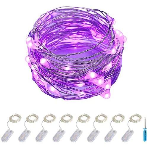 ITART Purple LED String Lights Battery Powered Set of 8 Mini Fairy Lights 20 LED 6ft Thin Wire Rope Lights for DIY Craft Halloween Wedding Party Centerpiece Decoration