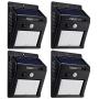 TORCHSTAR Outdoor LED Solar Powered Motion Sensor Light, IP65 Waterproof Wireless Outdoor Wall Lighting for Driveway, Patio, Garage, Porch, 6500K Pure White, Black, Pack of 4