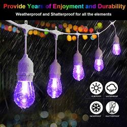 48FT Outdoor RGB String Lights, Cafe RGB LED String Light with 15+3 E26 Shatterproof Edison Bulbs Dimmable, Commercial Light String for Patio Backyard Garden Christmas, 2 Remote, White Wire