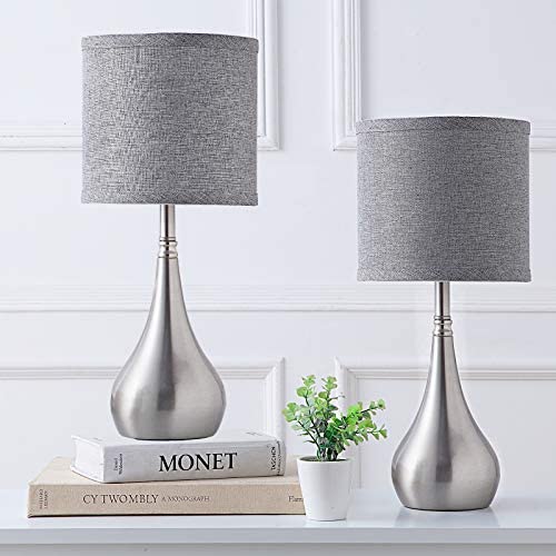 Yincimar Bedside Table Lamps,Table Lamp Set of 2 Modern Nightstand Lamps Simple Desk Lamps for Bedroom Living Room (Metal Base+Grey Fabric Shade)