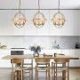FERWVEW 3 Lights Sphere Gold Ceiling Hanging Light Fixtures Globe Pendant Chandeliers, Metal Farmhouse Ceiling Lighting for Kitchen Island Living Dining Room Foyer Bedroom Entry