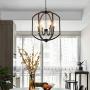 Sunlighting Farmhouse Chandelier, Vintage Pendant Hanging Light for Bedroom, Kitchen, Foyer, Dining & Living Room and Entryway, Black Painted Finish & Faux-Wood