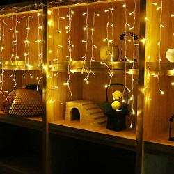 GYDING LED Icicle String Lights, Christmas Icicle Lights 16.4Ft 216 LEDs Window Curtain Starry Fairy Lights Plug in 8 Modes for Wedding Party Bedroom Garden Patio Outdoor Indoor (Warm White, 5)