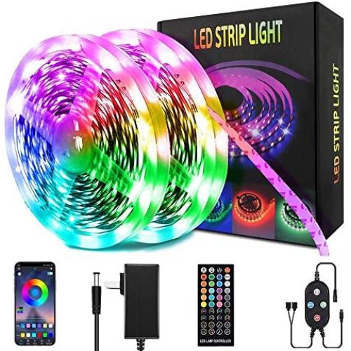 32.8 Feet Led Strip Lights, KYOEON Smart Led Lights for Bedroom Music Sync Rope Lights Flexible DIY Led Light Strips Color Changing with 44 Key Remote App Control Tape Led Light for Party Home