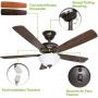 52 Inch Indoor Oil-Rubbed Bronze Ceiling Fan With Light Kits and Remote Control, Classic Style, Lifetime Motor Warranty, Reversible Blades, ETL for Living room, Bedroom, Basement