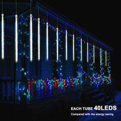MAOYUE Meteor Shower Lights, 16 Tubes 640 LED Icicle Lights Outdoor Christmas Decorations Lights Waterproof Cascading Lights for Holiday Decorations, Tree, Eaves, Roof, Yard, Garden, Party, Cold White
