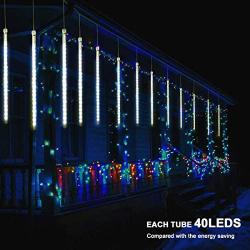 MAOYUE Meteor Shower Lights, 16 Tubes 640 LED Icicle Lights Outdoor Christmas Decorations Lights Waterproof Cascading Lights for Holiday Decorations, Tree, Eaves, Roof, Yard, Garden, Party, Cold White