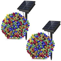 Dolucky Solar String Lights, 72ft 200LED 8Modes Solar Powered String Lights Outdoor, Waterproof Solar Christmas String Decorative Lights for Fence Balcony Holiday Party(Multicolor, 2 Pack)