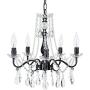 Amalfi Decor 5 Light LED Crystal Beaded Chandelier, Mini Wrought Iron K9 Glass Pendant Light Fixture Contemporary Nursery Kids Room Dimmable Plug in Hanging Ceiling Lamp, Black