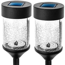 Home Zone Security Solar Pathway Light - Decorative Rotating LED Large Path Lights with Crackle Glass Housing, 2-Pack