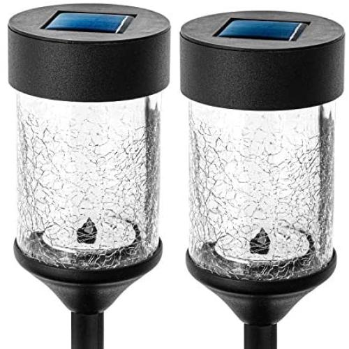Home Zone Security Solar Pathway Light - Decorative Rotating LED Large Path Lights with Crackle Glass Housing, 2-Pack