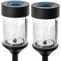 Home Zone Security Solar Pathway Light - Decorative Rotating LED Large Path Lights with Crackle Glass Housing, 2-Pack