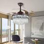 Crystal Ceiling Fan light with Remote Control Blades Retractable Ceiling Chandelier Fan 3 color Temperature Modern Invisible Ceiling Fan with Light for Dining Room Bedroom 42” Brown Silent Motor
