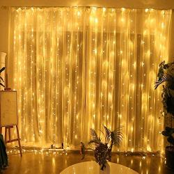 Window Curtain String Lights, 300 LED USB Powered String Lights, 8 Lighting Modes Waterproof Decorative Lights for Bedroom Wedding Party Backdrop Outdoor Indoor Wall Decoration(9.8x9.8 Ft)