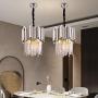 LITFAD Chrome 2 Tiers Pendant Light 3 Lights Pendant Lamp Modernism Clear Crystal Hanging Ceiling Light Modern Design LED Chandelier for Dining Room Living Room Restaurant Hotel