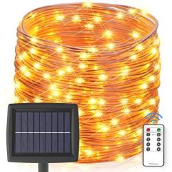 Solar String Lights Outdoor, 60 ft 200 LEDs Fairy Lights Powered by Solar and Battery, IP67 Waterproof 8 Modes RF Remote Rope Lights with 3.6V/2000mA Solar Lights for Patio Decor(Warm White)