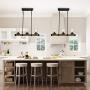 LALUZ Farmhouse Chandelier Light Fixture 3-Light Wood Pendant Light Island Light Fixtures with Seeded Glass for Dining Room, Kitchen, Foyer, 25.6”L x 63''