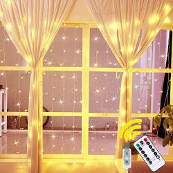 Ollny Curtain Lights Fairy String Twinkle Lights 200 LED 6.6 Ft with 8 Lighting Modes Remote, Dimmable Warm White Lights for Bedroom Christmas Wedding Party Home Garden Outdoor Indoor Wall Decorations