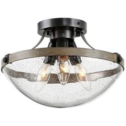 LOG BARN Farmhouse Semi Flush Mount Ceiling Light with Seeded Glass, Close to Ceiling Light Fixture for entryway, Dining Room, Hallway, 11 1/2'' Wide, 3 Light