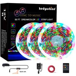 50FEET LED Music Strip Lights Dream Color, Hedynshine Color Changing 810pcs Superbright RGB Strip Lights,20 Key IR Remote Control, Rainbow Led Strip Lights