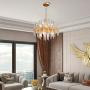 TZOE Modern Chandeliers,Crystal Chandelier,8 Light Round Pendant Light Width 19 inches Brass Metal + Clear Glass Adjustable Height UL Listed