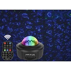 Galaxy Starry Sky Night Light Bluetooth Speaker, USB Bedroom Water Wave Star Light Projector, 3 in 1 Sound Activated Led Party Lights with Timer for Teen & Adults