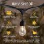 SHISOP 48FT Solar String Lights, 1.5w LED Outdoor Cafe String Light, Shatterproof Patio Lights 15 Bulbs for Bistro Garden, Backyard Party Commercial Decor, Warm White