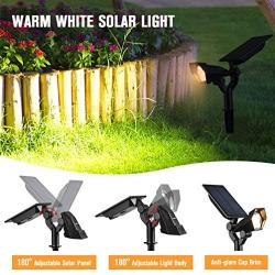 RUNACC Solar Landscape Spotlights Outdoor 2 Pack IP67 Waterproof 180° Adjustable Solar Powered Wall Lights 2-in-1 LED Wireless Outdoor Solar Lights for Tree Garden Pool Patio Warm White