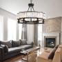 CROSSIO 6 Lights Luxury Round Crystal Chandelier Vintage Black Iron Pendant Light for Dining Room Bedroom Living Room D25.6'' x H20''