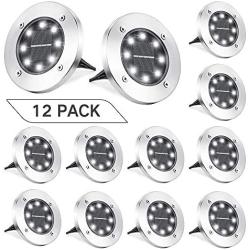 Joomer Solar Ground Lights, 12 Pack 8 LED Solar Pathway Lights Waterproof In-Ground Outdoor Landscape Lighting Solar Disk Lights for Patio Pathway Lawn Yard Driveway Walkway (White)