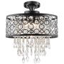 Maxax Round Crystal Chandelier Drum Flush Mount Pendant Ceiling Lighting Fixture for Dining Room, Living Room,Black 5-Lights