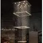 Square Base Spiral Staircase Light Large High Ceiling Light Fixture 12-Lights Raindrop Crystal Chandeliers Modern Living Room Lighting for Hallway Foyer Hall