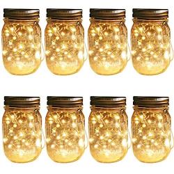 Solar Mason Jar Hanging Lights, 8 Pack 30 LEDs(Jar & Hangers Included) String Fairy Lights Glass Solar Laterns Table Lights,Great Outdoor Lamp Décor for Patio Garden Yard Deck Floor and Lawn