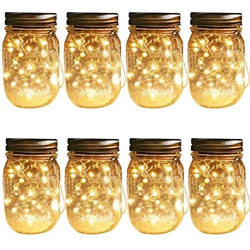 Solar Mason Jar Hanging Lights, 8 Pack 30 LEDs(Jar & Hangers Included) String Fairy Lights Glass Solar Laterns Table Lights,Great Outdoor Lamp Décor for Patio Garden Yard Deck Floor and Lawn