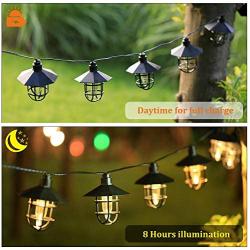 MAGGIFT 8 Pcs Solar Powered Outdoor String Lights, 14.2FT 24 Lumens Hanging Solar Vintage Lanterns with Edison Bulbs, Shatterproof Waterproof Lantern Strings for Christmas Patio Deck Backyard Garden