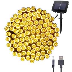 Qunlight Solar Fairy String Lights 72ft 200 LED Outdoor Sensor Waterproof Solar Powered 2 Modes Decorative Lighting for Patio Xmas Garden Homes Party Decore(Warm White)