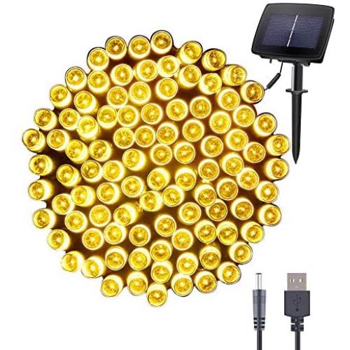 Qunlight Solar Fairy String Lights 72ft 200 LED Outdoor Sensor Waterproof Solar Powered 2 Modes Decorative Lighting for Patio Xmas Garden Homes Party Decore(Warm White)