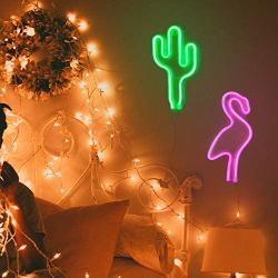 Flamingo & Cactus Neon Lights, Creative LED Neon Signs for Bedroom, Kids Room, Beer Bar, Birthday Party, Childrens Gift