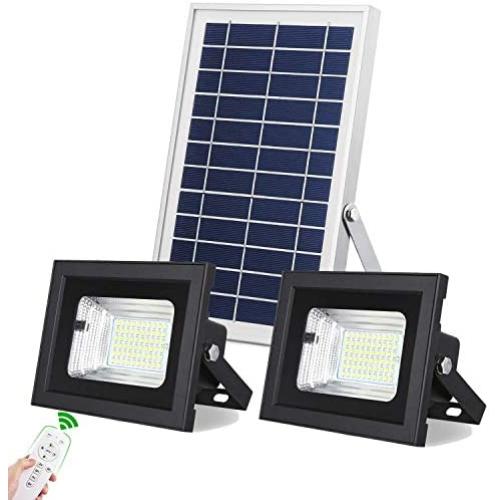 Solar Flood Lights Outdoor/Indoor Dusk to Dawn Uponun Dual Head 60LED IP67 Waterproof Smart Remote Control Solar Powered Security Light for Yard Path Pool Patio Shed Sign Barn Garden Garage Driveway…