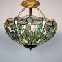 Tiffany Ceiling Fixture Lamp Semi Flush Mount Light W16H15 Inch Sea Blue Stained Glass Crystal Bead Dragonfly Shade S147 WERFACTORY Kid Living Room Bedroom Study Kitchen Island Bar Hallway Dining Room