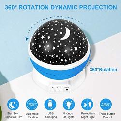 Night Light for Kids, Moon Star Projector - 4 LED Bulbs 8 Light Color Changing with USB Cable, 360 Degree Rotation, Romantic Night Lighting for Baby Kids Women, Christmas Party Bedroom Decoration