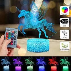 SZLTZK Unicorn Light for Girls 3D Optical Illusion Unicorn Lamp Bedroom Light Best Birthday Christmas Gifts with Dimmable Smart Touch Remote Control for Girl Boy Kid Child
