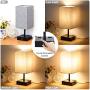 Touch Control Table Lamp, 3 Way Dimmable Bedside Desk Lamps with 2 USB Charging Ports 2 AC Outlets, Grey Fabric Shade Modern Nightlight for Bedroom Living Room, ST64 E26 LED Bulbs Included, Set of 2