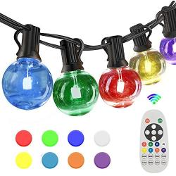 SUNTHIN 27FT Colored LED Outdoor String Lights for Holiday Party Lights, Patio Backyard, Home and Outdoor Decorative, with Shatterproof RGB G40 Globe Bulb and Wireless 2.4G Remote Controller