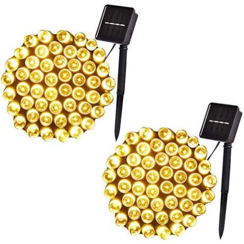 100-Led, 42ft Outdoor Solar String Lights, 8-Lighting Modes, Solar Christmas Lights for Garden, Christmas Tree, Wedding Decoration (2-Pack, Warm White)