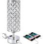 Touch Control Crystal Table Desk Lamp with Dual Fast Quick USB Charging Ports and AC Outlet, Acaxin 3-Way Dimmable Accent Bedside Light with Bulb, Nightstand Lamps for Bedroom, Living Room,Guest Room