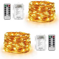 YIHONG 2 Pack Christmas Fairy Lights Battery Operated with Remote Control, 16ft 8 Modes String Lights 50Leds Twinkle Firefly Lights for Patio Garden Party Decoration- Warm White