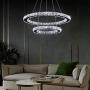 TongLan LED Modern Crystal Chandelier 19.7 x 11.8 inches Ceiling Pendant Light 2 Rings Adjustable Stainless Steel Lighting Fixtures Dining Room Living Room (White)